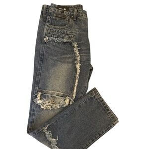 Relaxed Fit Distressed Grey Men's Jeans - Size 34 x32